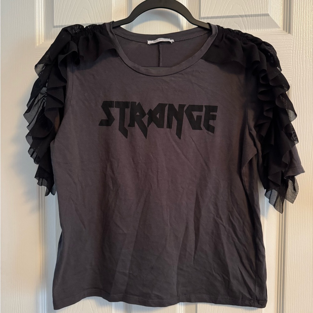 Zara Black Ruffle Sleeve Tee